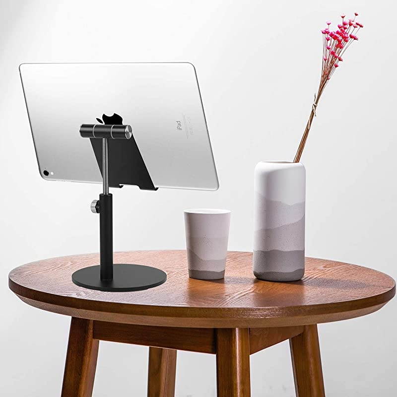 Adjustable Tablet Stand Cell Phone Desk Holder Aluminum Desktop Stand Solid Anti-Slip Portable Universal Holders Compatible with All Mobile Smart Phone Tablet,Black