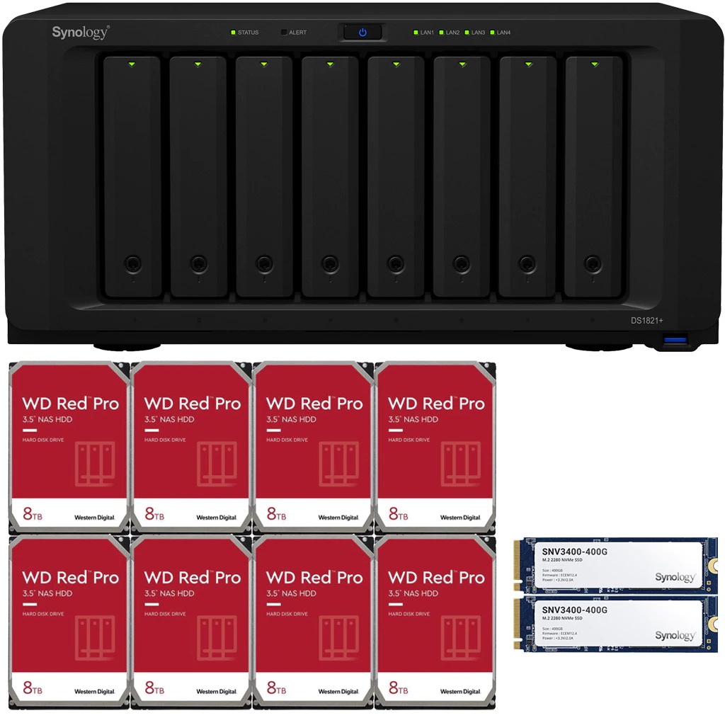 Synology DS1821+ DiskStation with 8GB RAM and 112TB (8 x 14TB) of Western Digital PRO NAS Drives and 800GB (2x400GB) NVME Cache Fully Assembled and Tested By CustomTechSales