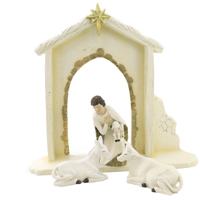 Christmas 10.75" Gold & Cream Nativity 10 Set Baby Jesus Mary Joseph Stable  -  Decorative Figurines