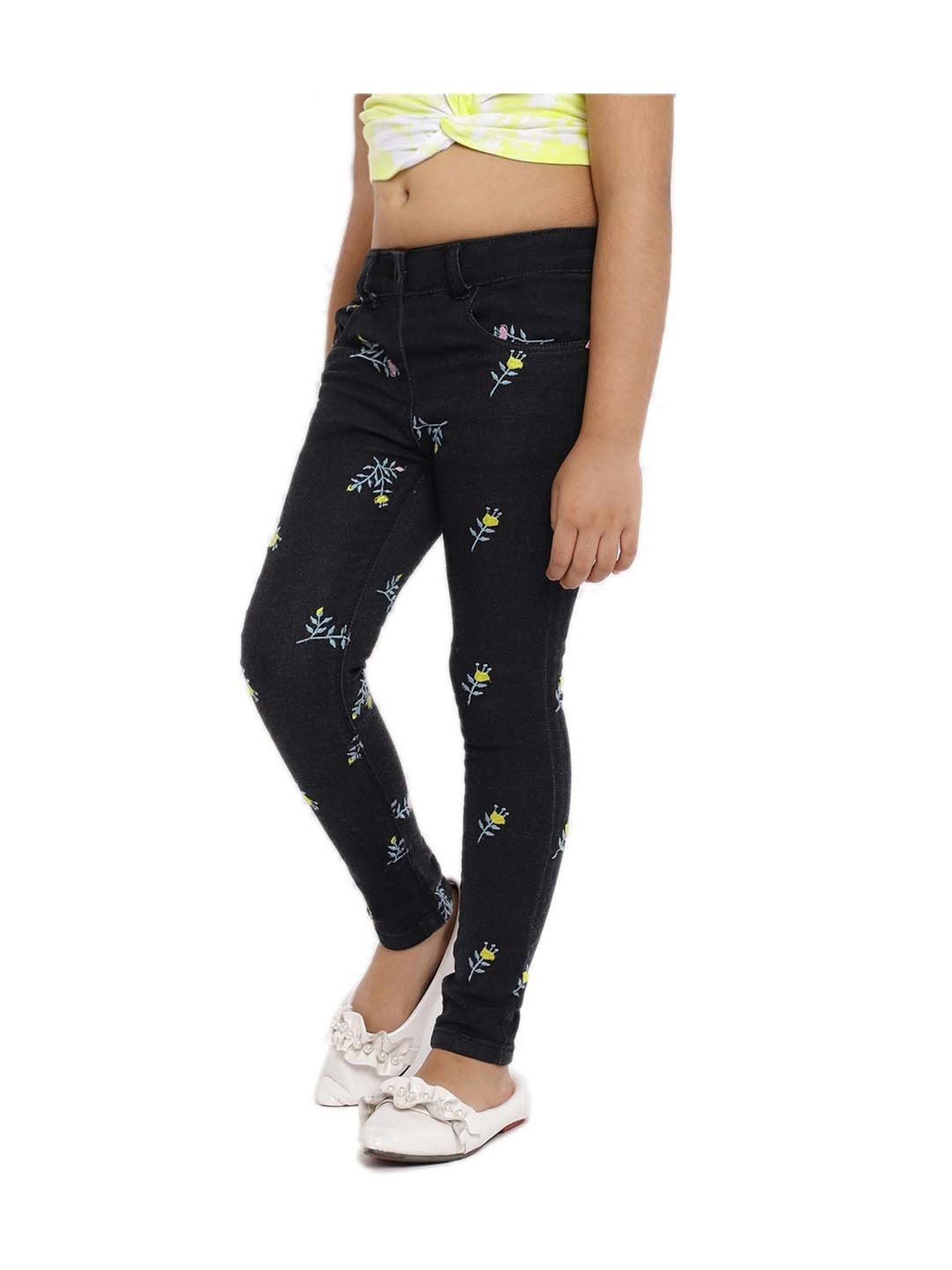 Tales & Stories Girls Black Embroidered Jeans