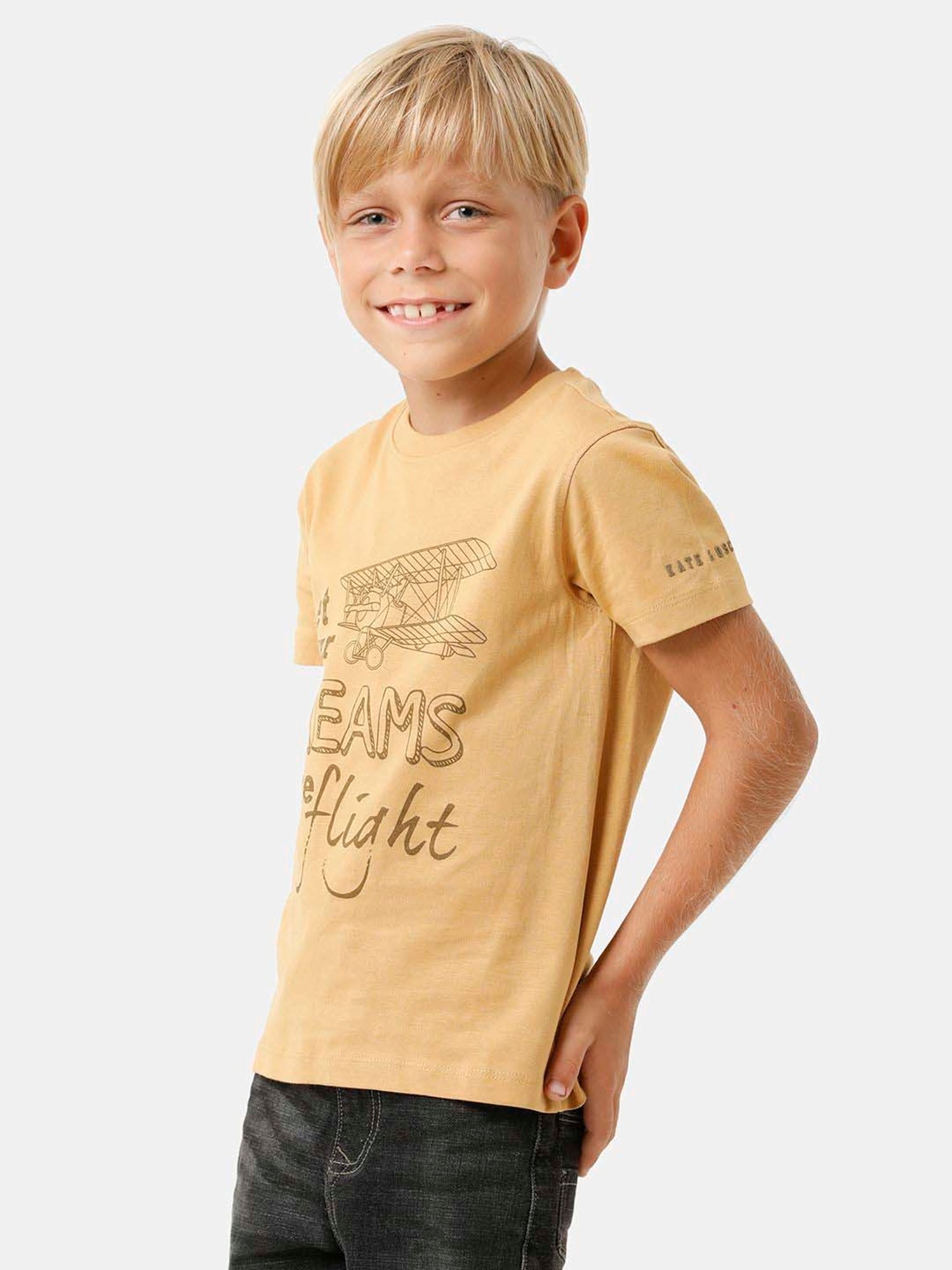 Kate & Oscar Kids Yellow Cotton Printed T-Shirt