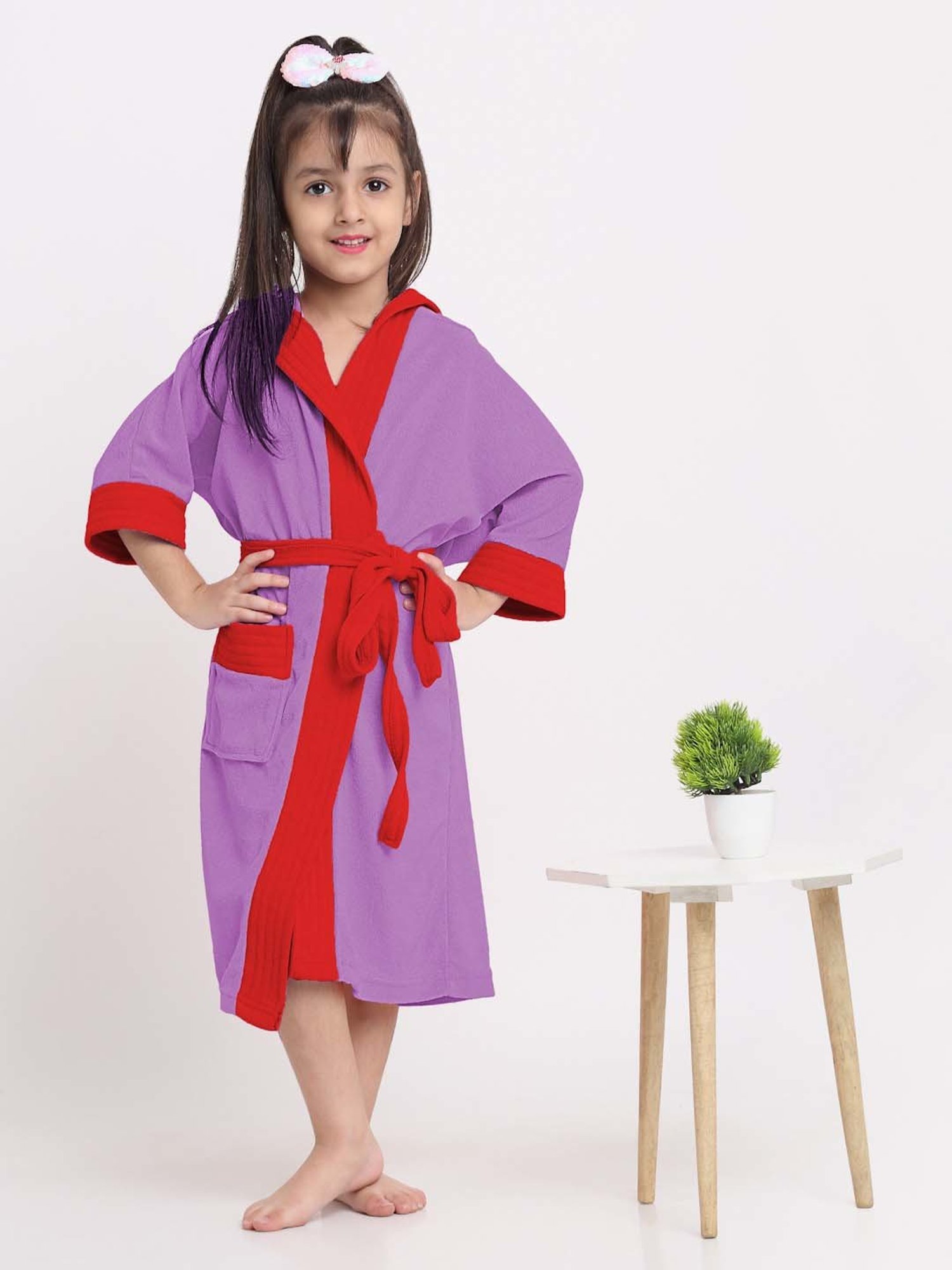 Creeva Melodious Black & Turkish Micro Terry 225 GSM Kids Hooded Bathrobe 4-5 Years With Pocket