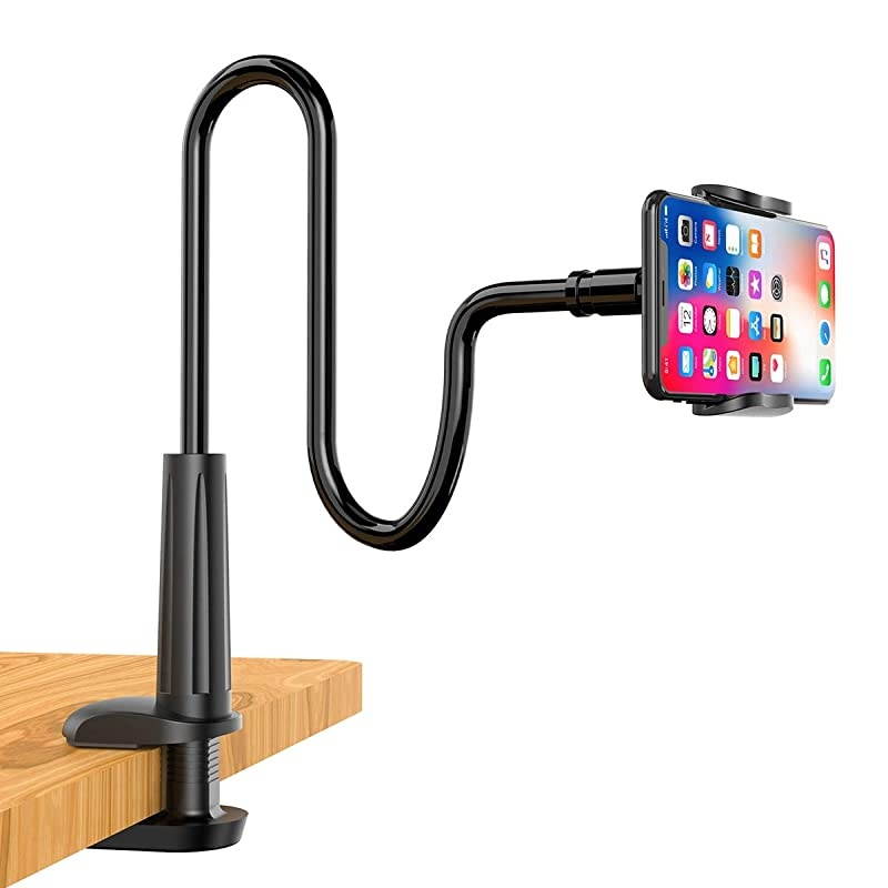 Phone Holder Bed Gooseneck Mount Flexible Arm 360 Mount Clip Adjustable Bracket Clamp Stand Compatible with Cell Phone 11 Pro XS Max XR X 8 7 6 Plus 5 4 Samsung S10 S9 S8 for Bedroom Desk