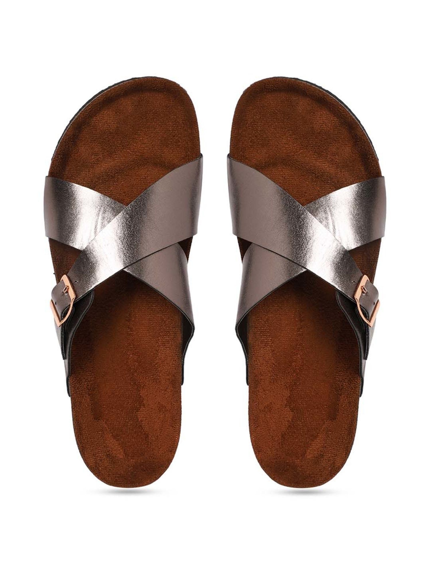 Mozafia Women's Copper Cross Strap Sandals