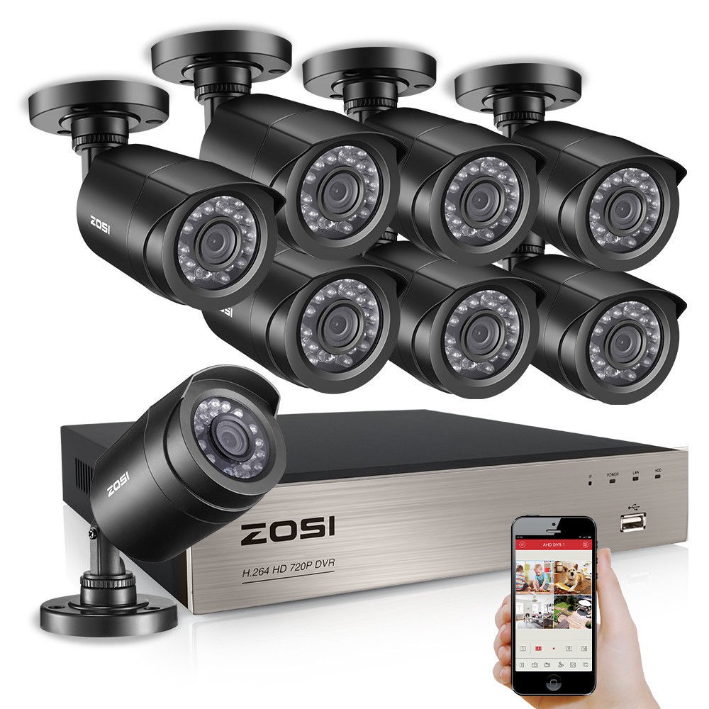 ZOSI HD 8CH 1080P DVR 720P Outdoor Home Surveillance Security Camera System 8 CH