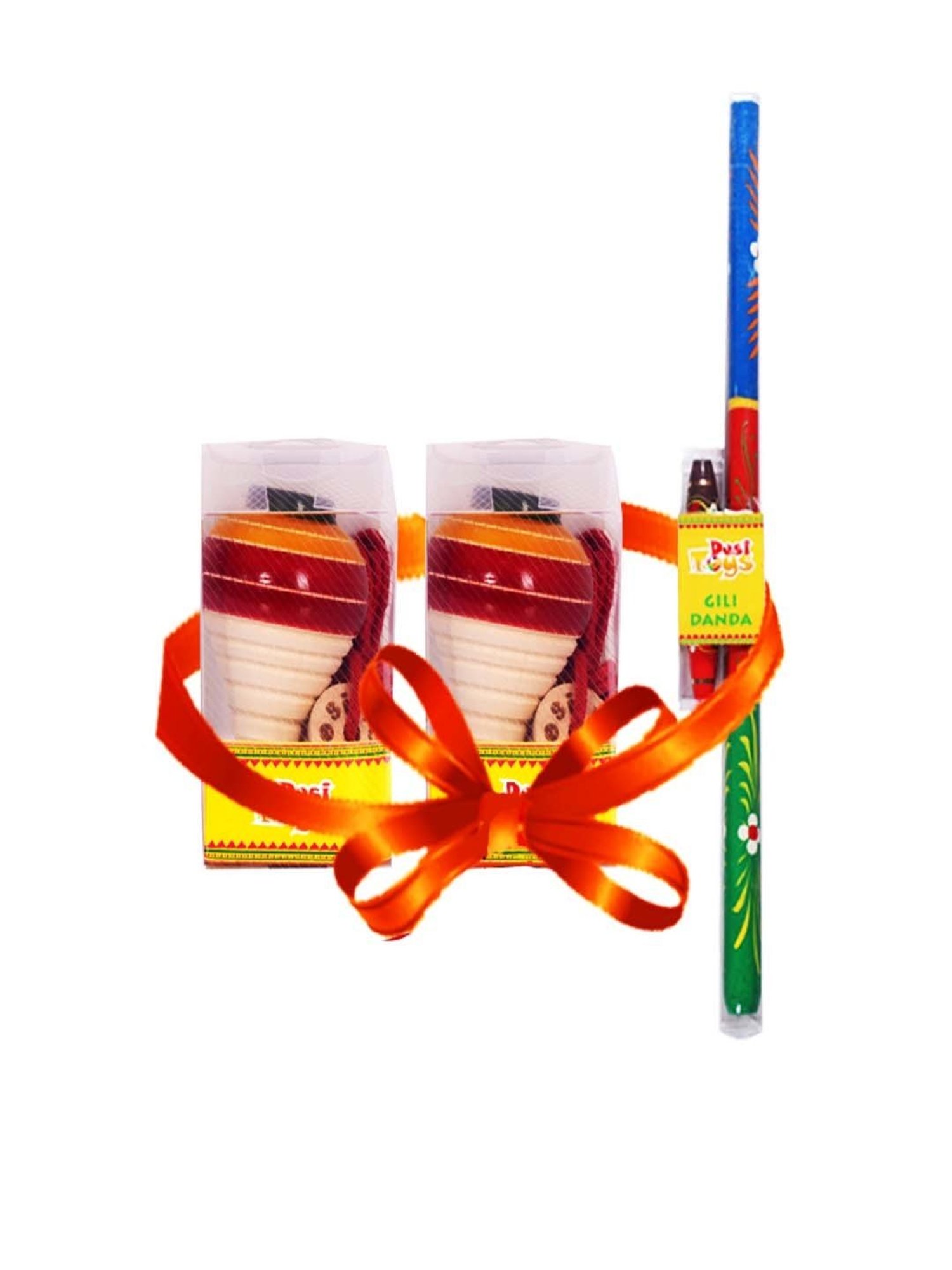 Desi Toys Kids Multicolor Wooden Spinning Tops & Gilli Danda Set