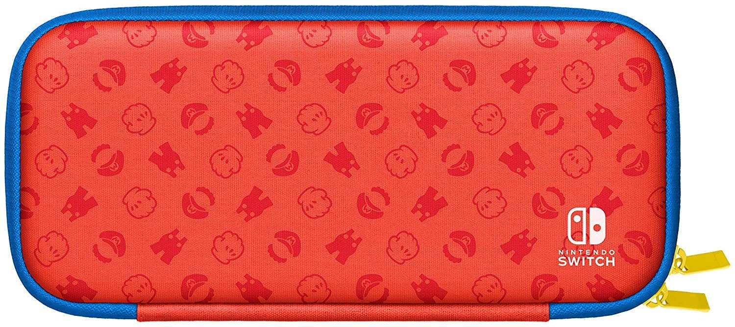 2021 New Nintendo Switch Mario Red & Blue Limited Edition with Mario Iconography Carrying Case and Screen Protector Bundle With Super Bomberman R And Mytrix Joystick Caps