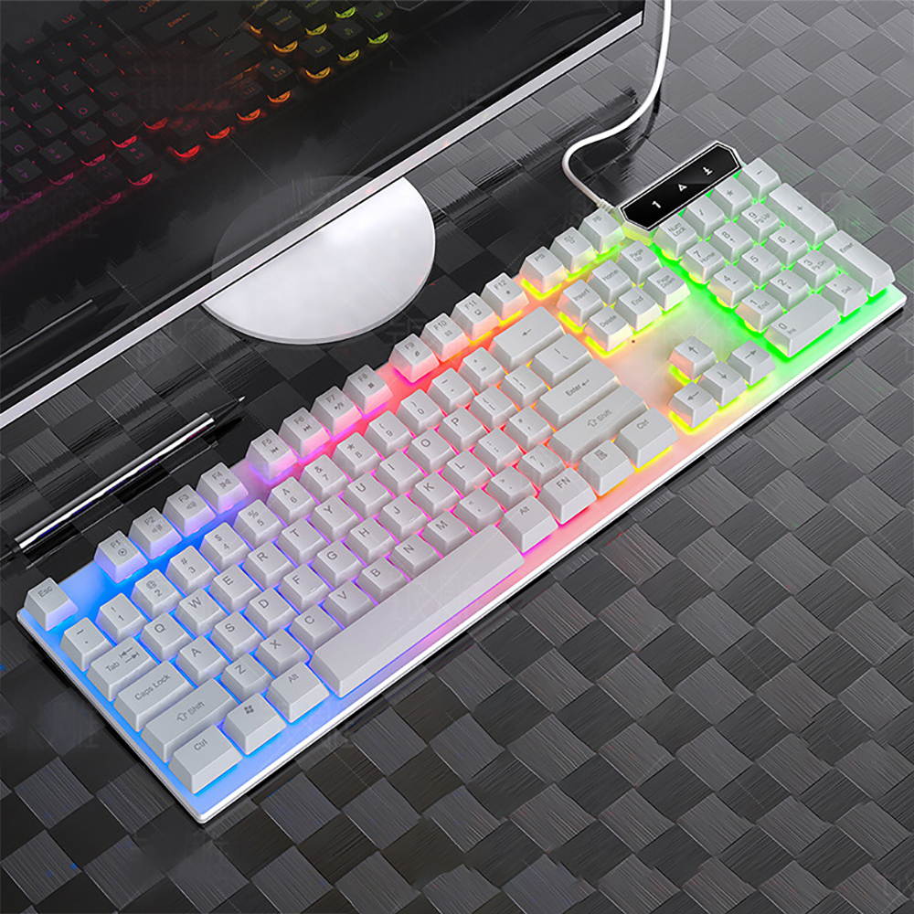 Vicabo 104 keys USB Wired Mechanical Feeling  Gaming Keyboard, Small Compact Multicolour LED Backlit, Multimedia Function Keys, Water Resistant for PC/Laptop/Mac - White