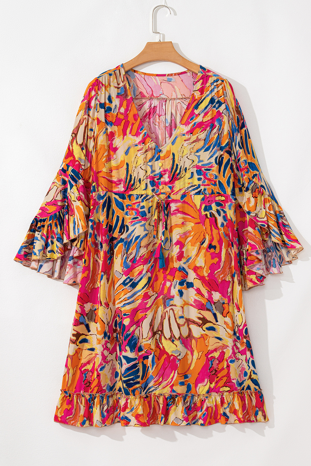 Multicolour Floral Print Split Neck Midi Dress