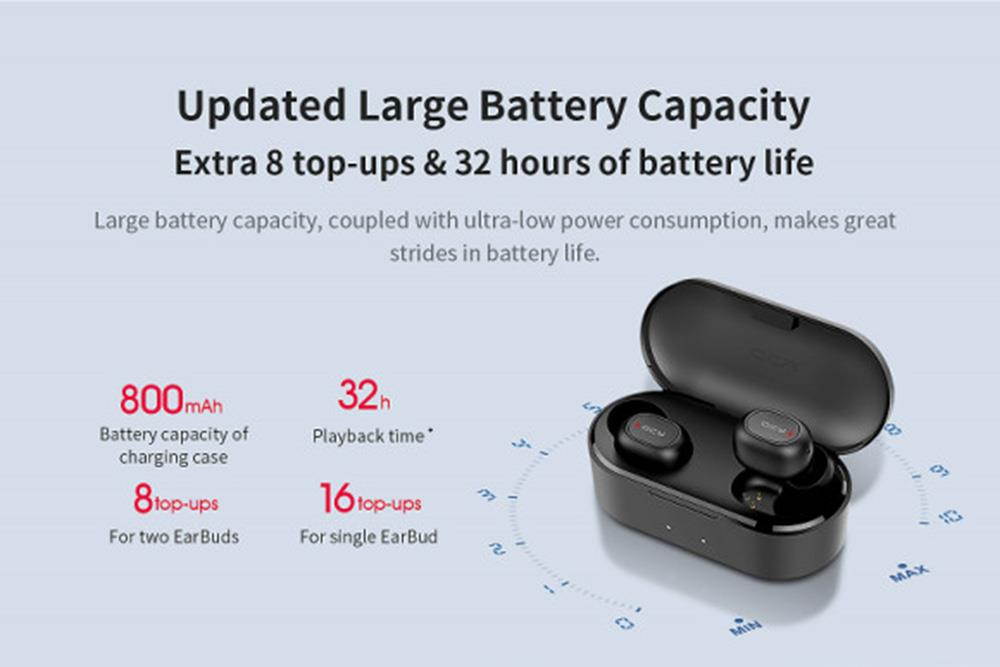 QCY T2C/T1S 2019 new Dual TWS Bluetooth 5.0  Wireless Earphone with 800mAh Charging Box -Black