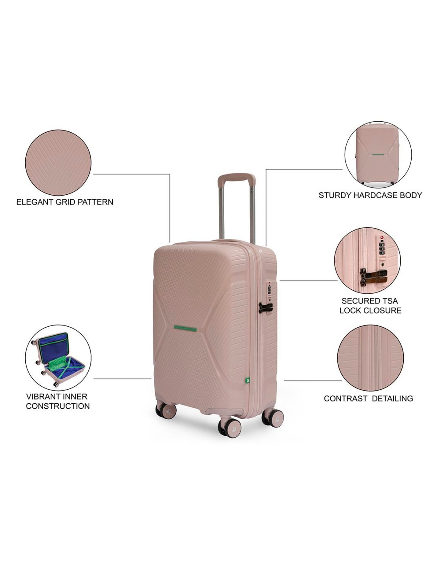 United Colors of Benetton Galaxy Pink Textured Hard Medium Trolley Bag - 65 Cm