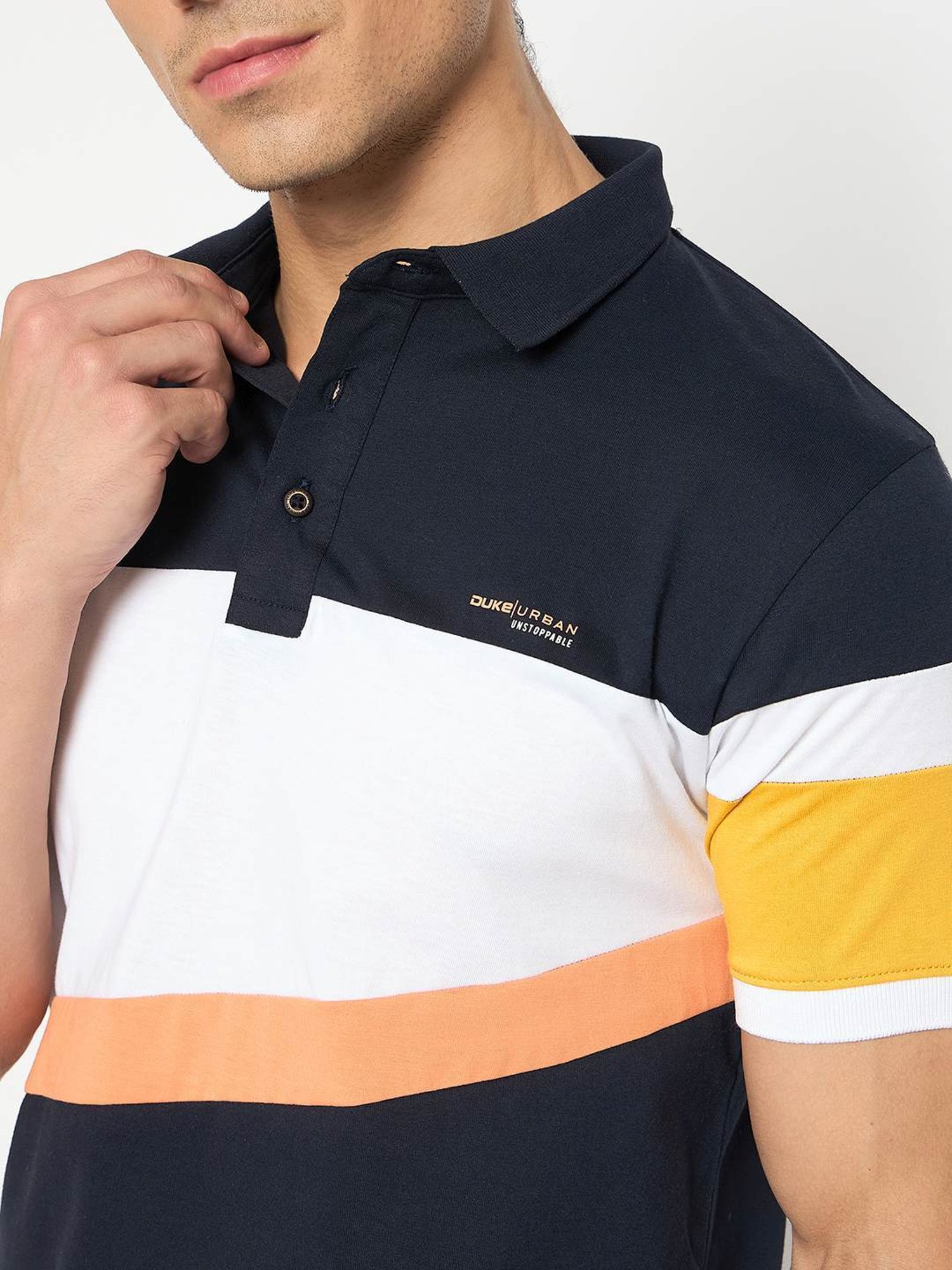 Duke Navy Slim Fit Colour Block Polo T-Shirt