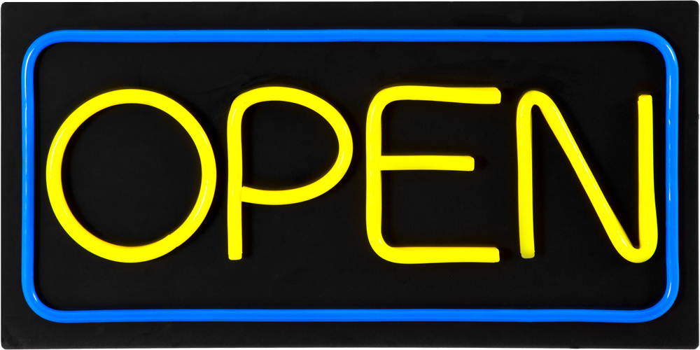 LARGE LED Open Sign With Remote! Very Bright! BD24-6 (24x12) Yellow & Blue