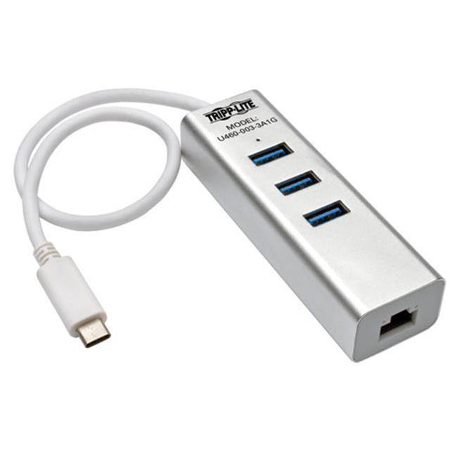 Tripp Lite U460-003-3A1G Portable USB 3.1 Ethernet Adapter with 3 Port Hub, Aluminum