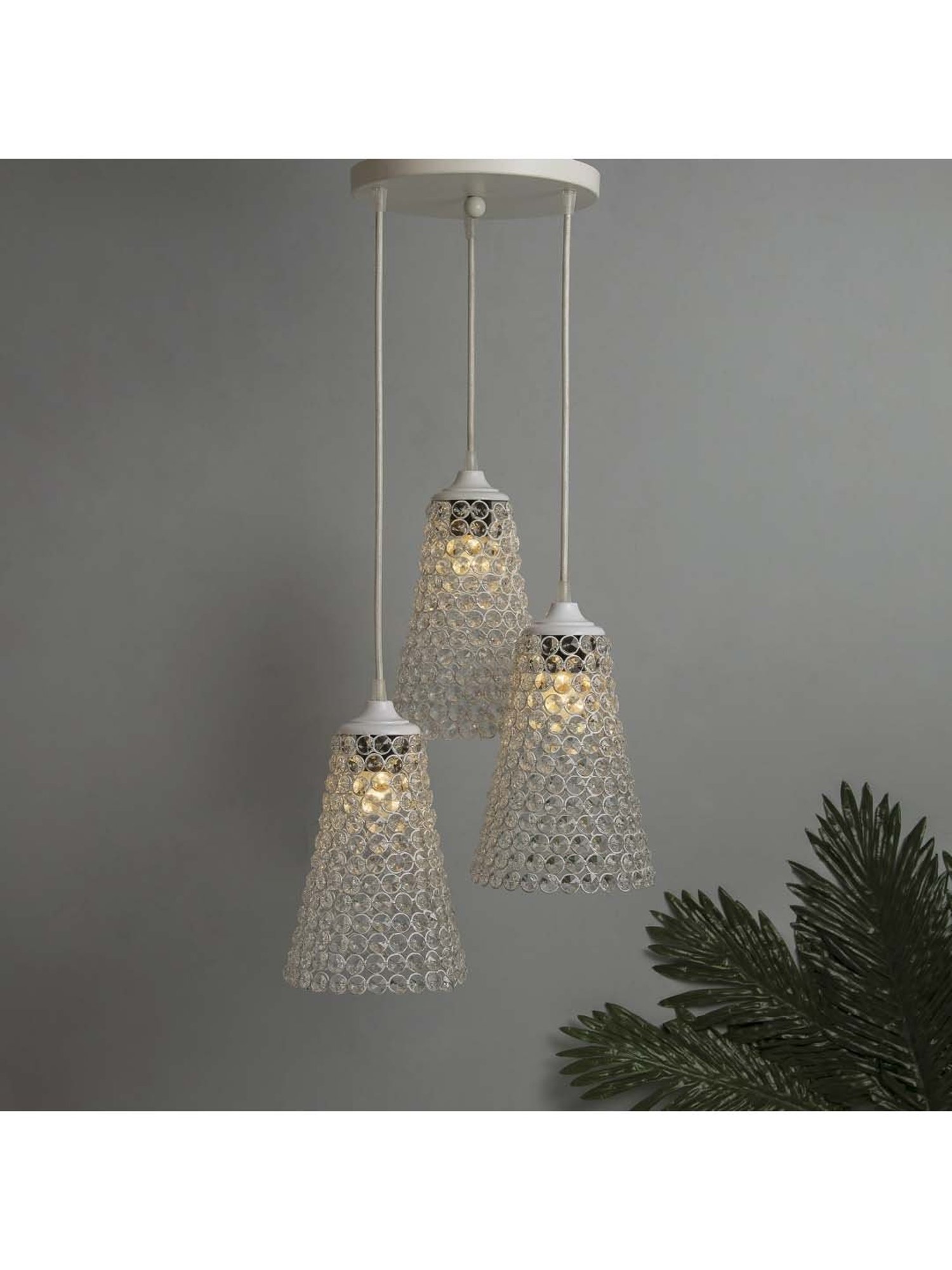 Homesake 3-Lights Round Cluster White Metal Crystal Cone Pendant Light - Set of 1