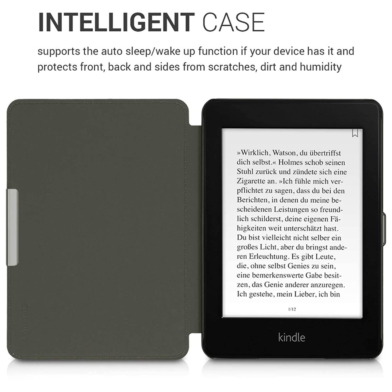 kwmobile Case Compatible with Amazon Kindle Paperwhite (10. Gen - 2018) - Book Style PU Leather e-Reader Cover - Elephant Sketch Dark Pink/Anthracite