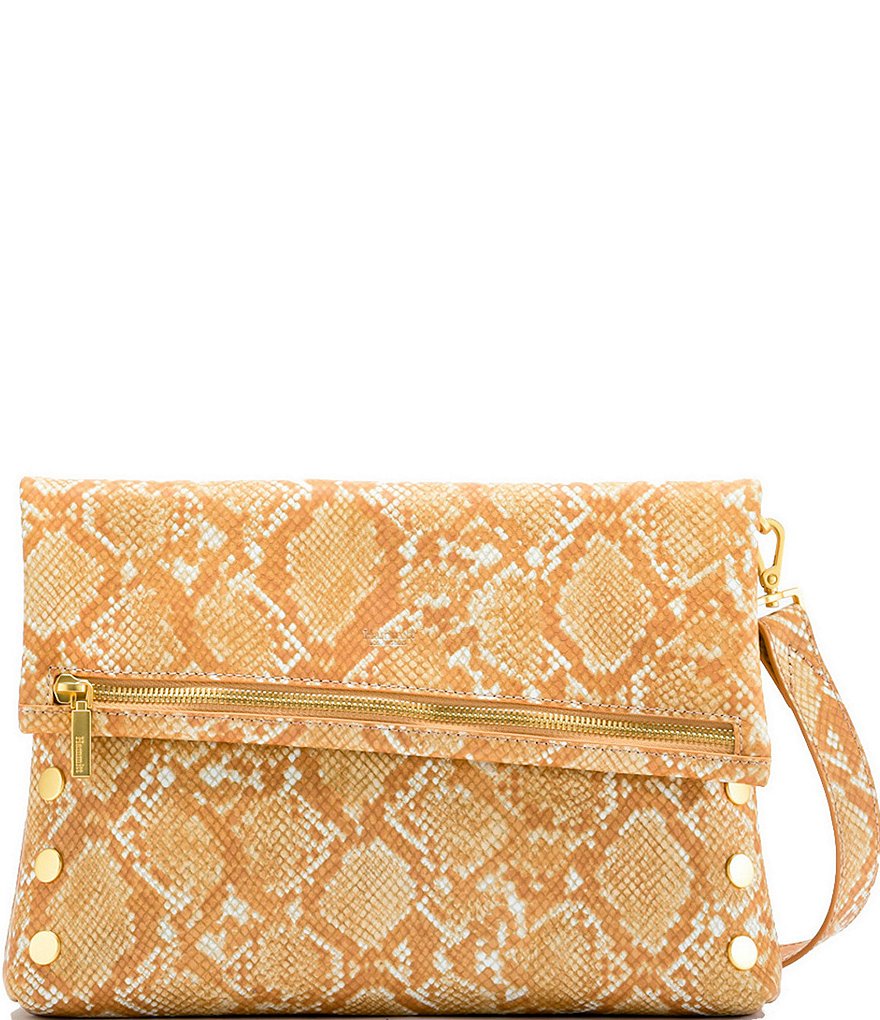 Hammitt VIP Fold Over Large Studded Snake Print Leather Zip Flap Crossbody Bag