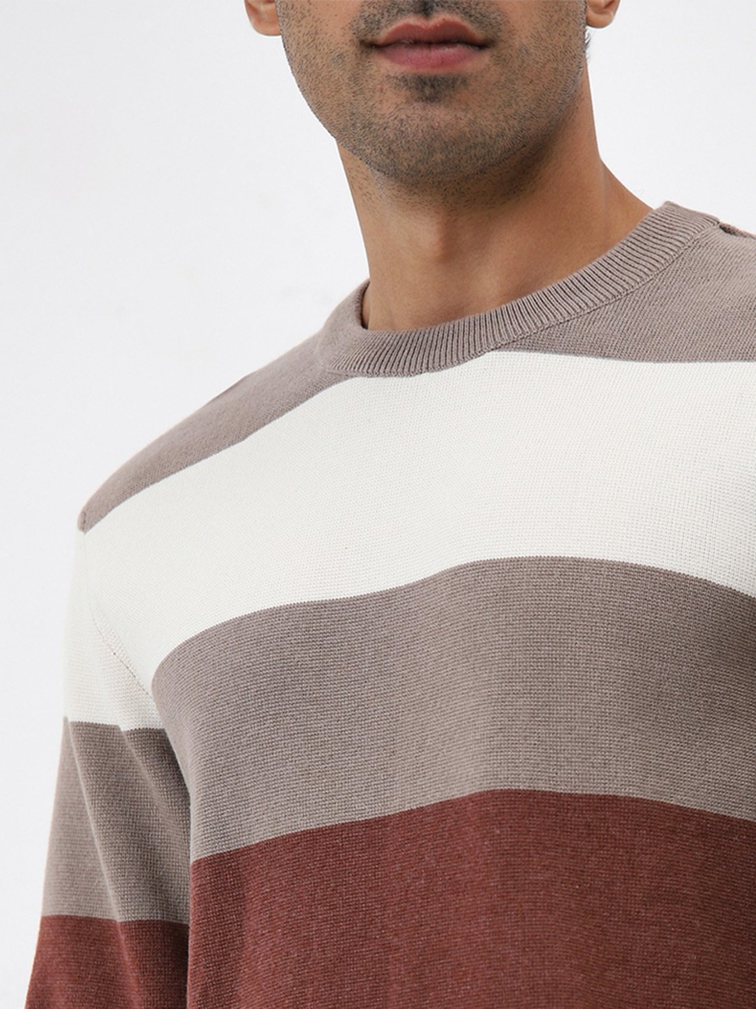 WES Casuals by Westside Rust Colour-Blocked Slim-Fit Sweater