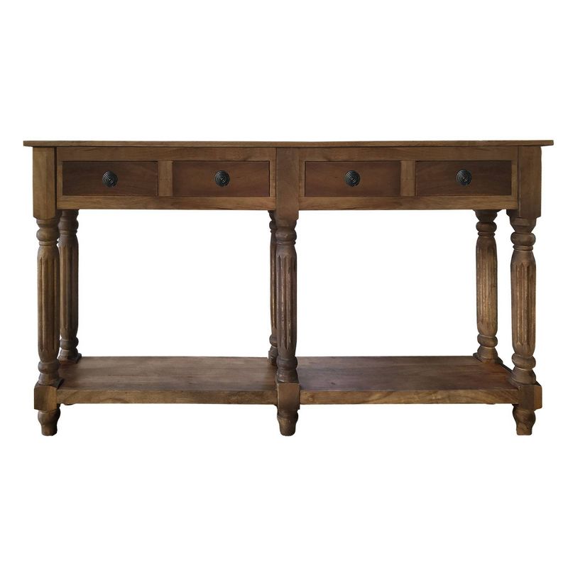 Traditional Wooden Console Table with 4 Drawers and Turned Legs Brown - The Urban Port
