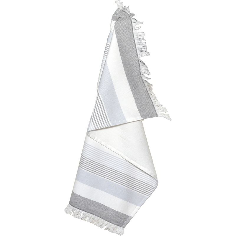 Dunroven House Flat Weave & Terry Kitchen Towel 20"X28"-Horizontal Grey Stripes W/Fringe Border