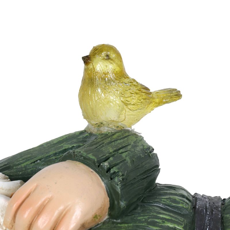 14" Solar Gnome On Welcome Log Resin Statue Green - Exhart