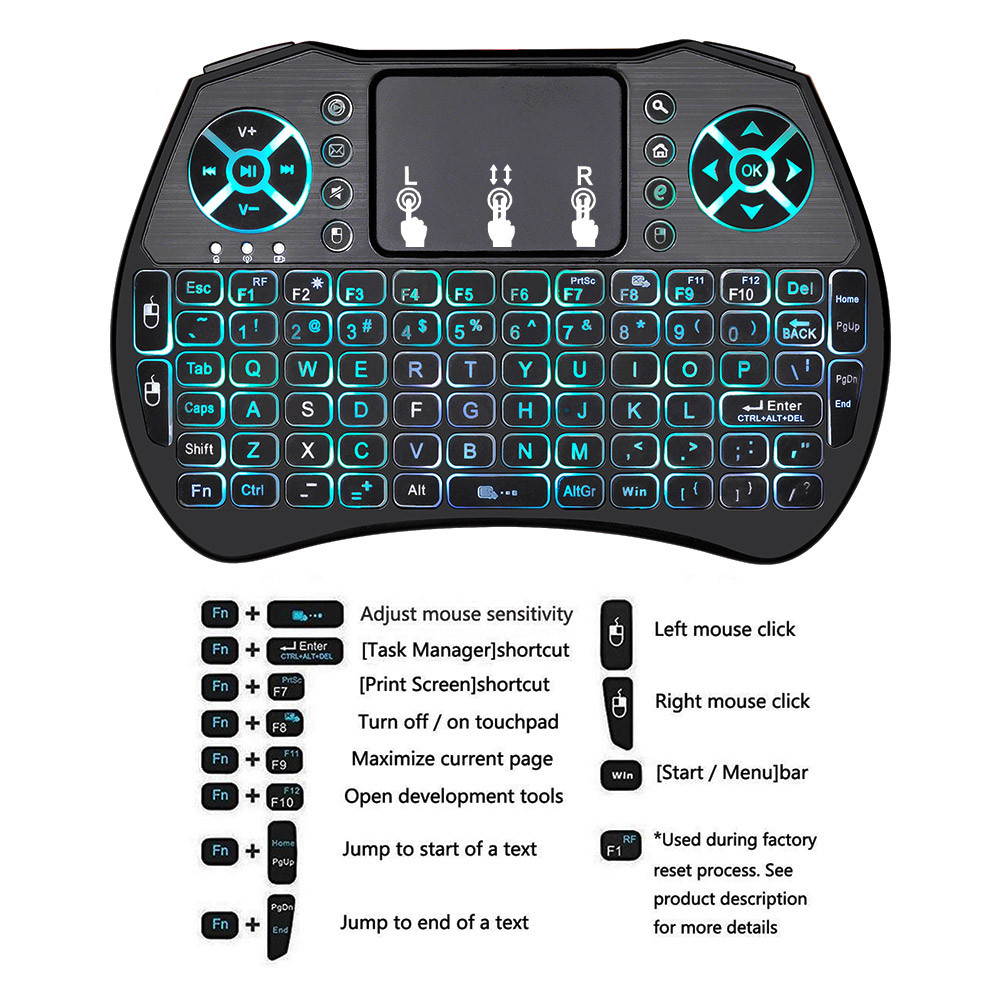 Backlit 2.4GHz Wireless Keyboard Touchpad Mouse Handheld Remote Control 4 Colors Backlight for Android TV BOX Smart TV PC Laptop With lithium battery