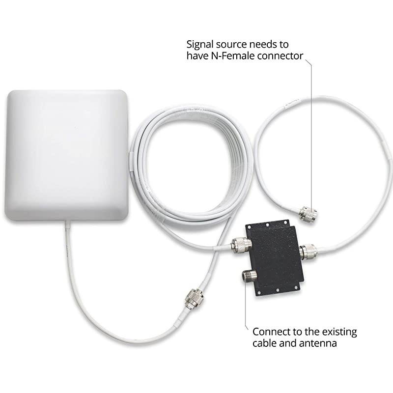 Wide Band 698-2700 MHz Wall Mount Panel Antenna with 2 Way Splitter N-Female Connectors,50FT N-Male to N-Male Coaxial Cable for Signal Booster,Compatible with All US Carriers 2G/3G/4G LTE