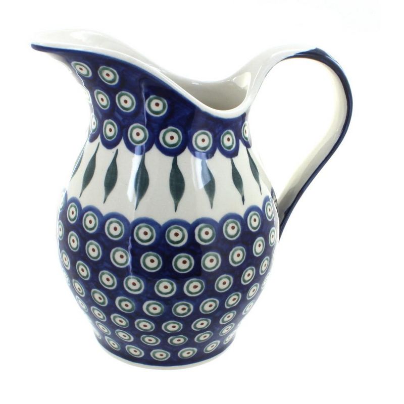 Blue Rose Polish Pottery Peacock Pitcher
