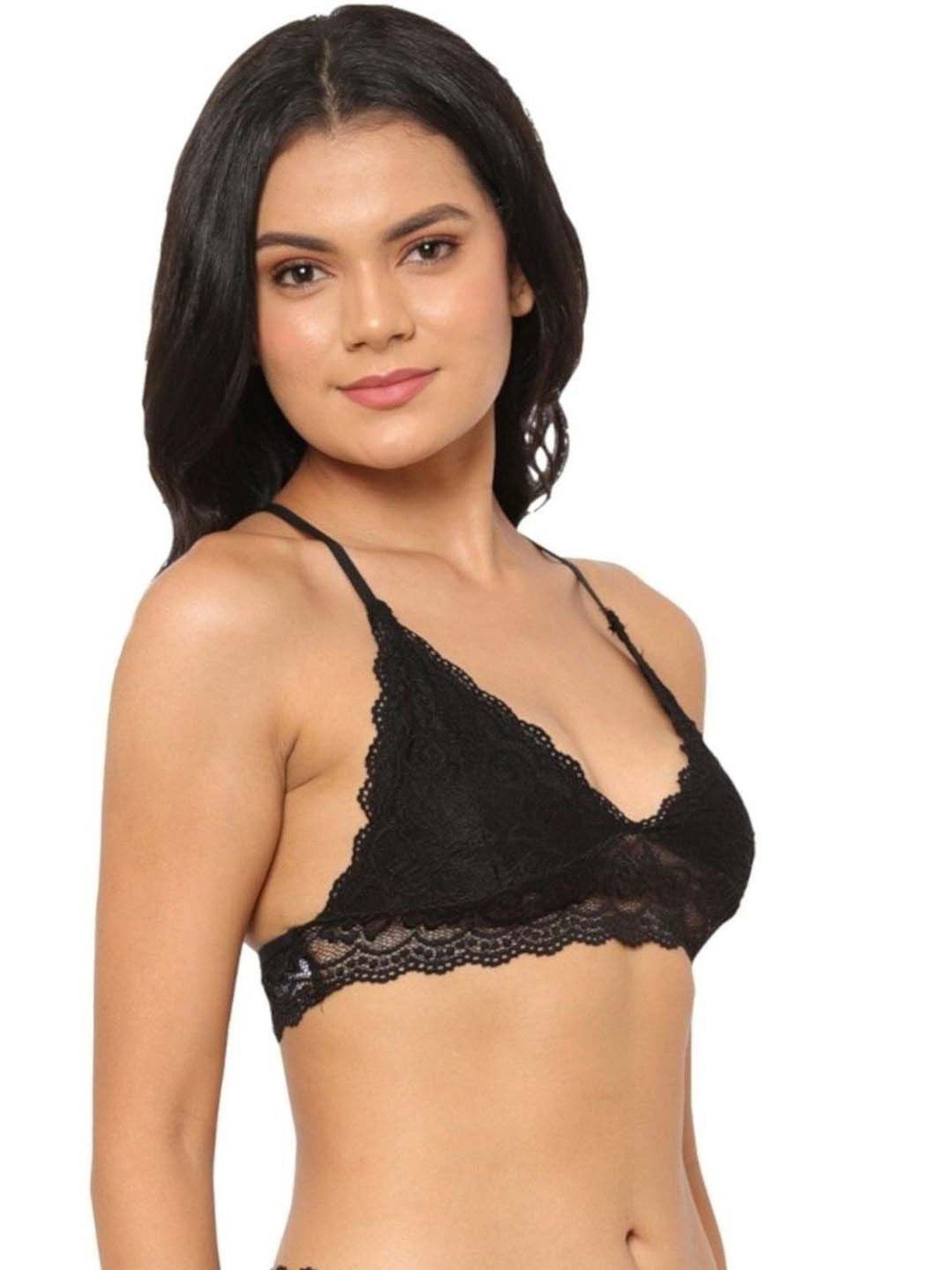 N-Gal Black & Green Lace Work Bralette Bras - Pack Of 2