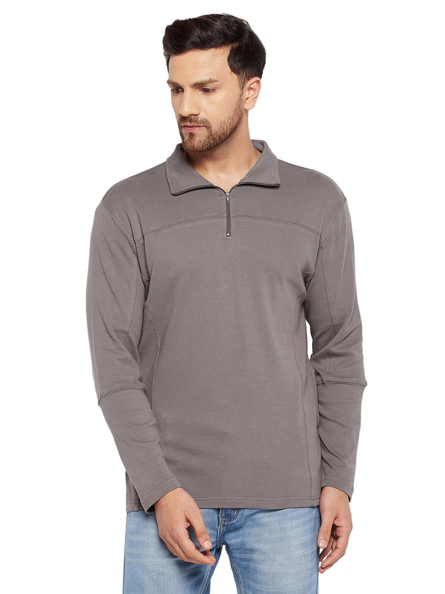 Hypernation Grey Relaxed Fit Cotton Polo T-Shirt