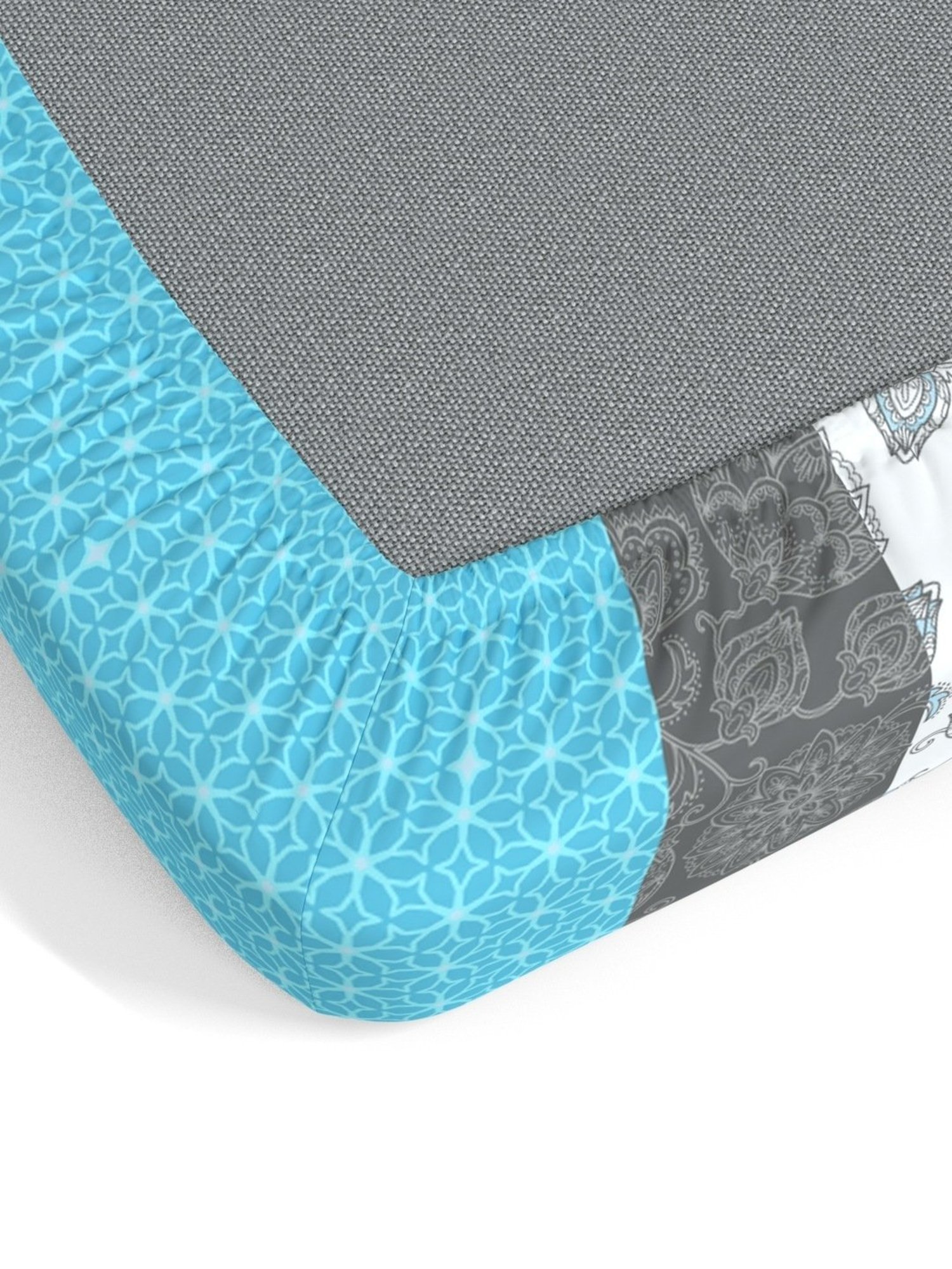 My Room Floral Light Blue 140 TC Cotton Fitted King Bed Sheet with 2 Pillow Covers