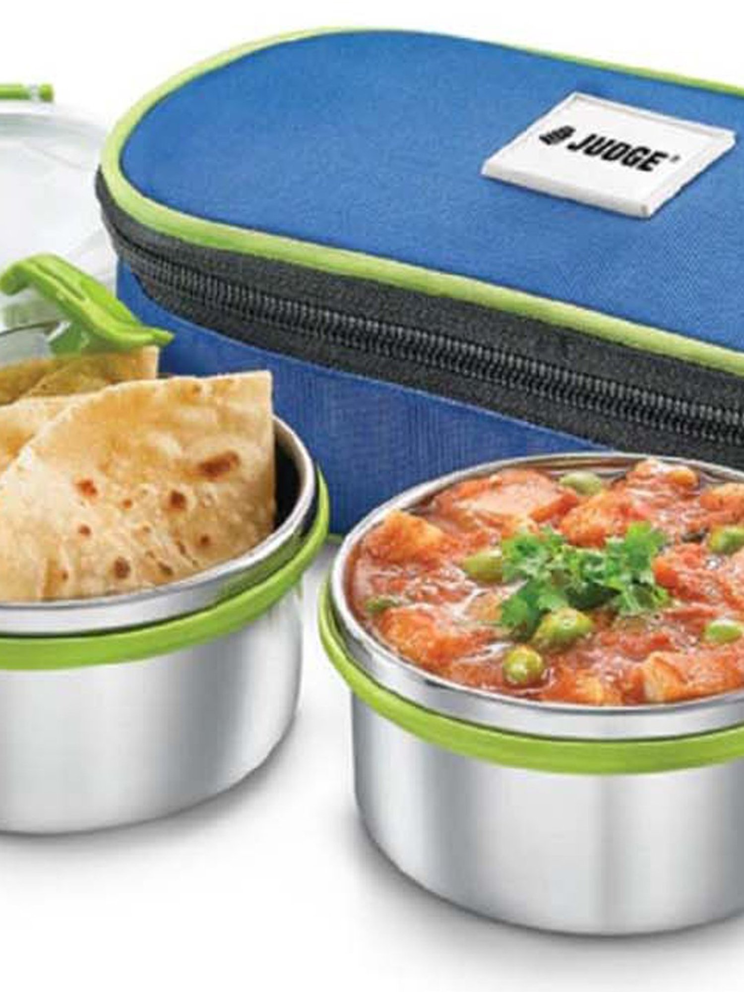 JUDGE Silver & Green Stainless Steel Lunch Box With Bag (0.3 L) - Set of 2