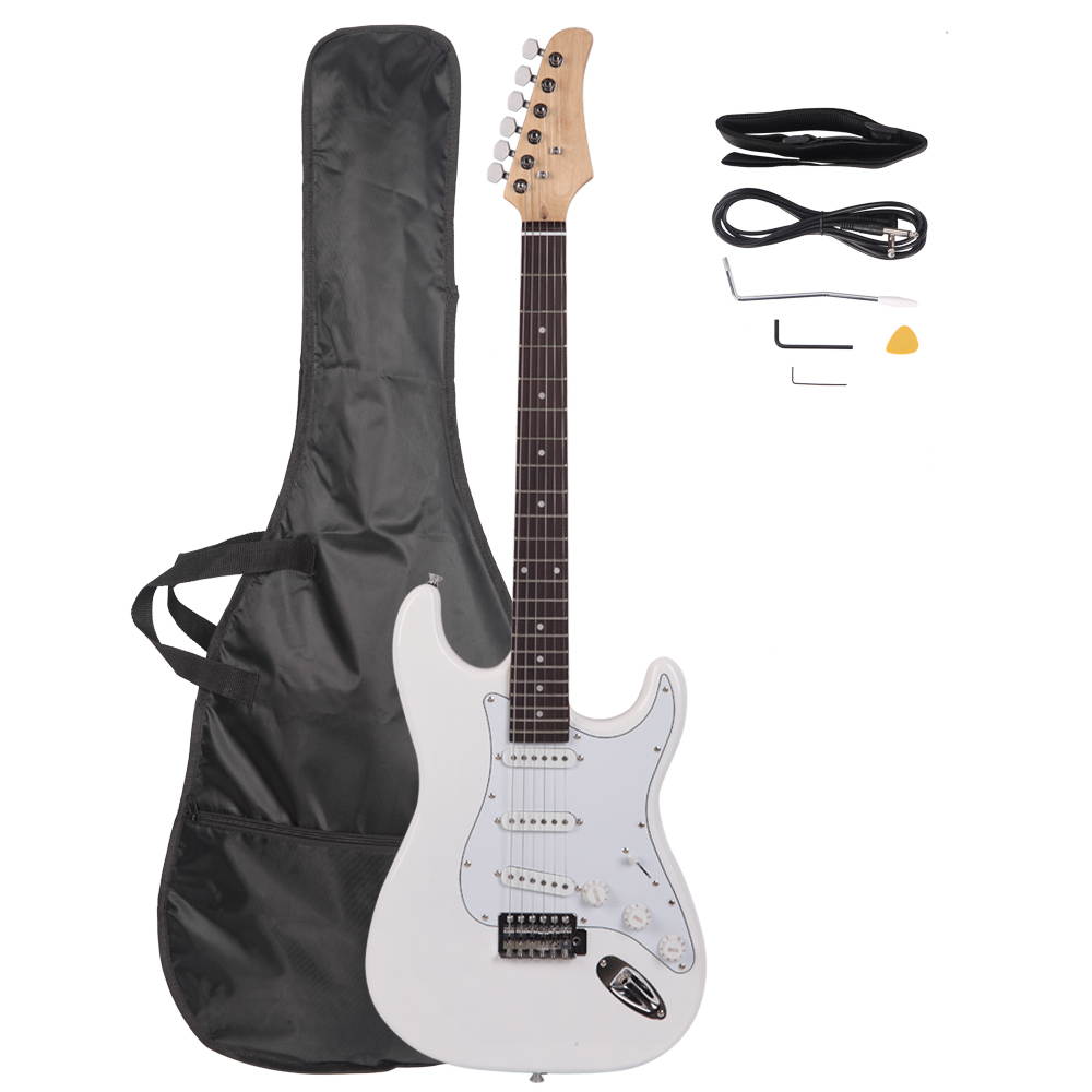 Rose Wood Fingerboard Electric Guitar White +Gigbag +Cord+Strap+Accessor