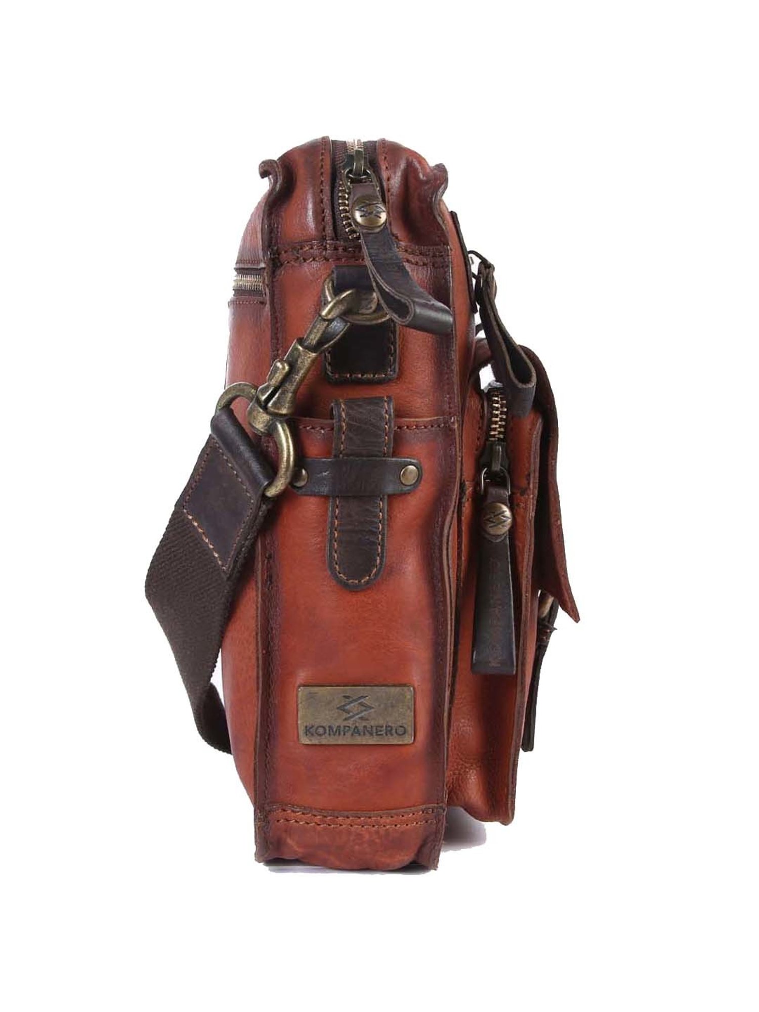 HiLEDER Brown Textured Small Leather 12 inch Cross Body Bag