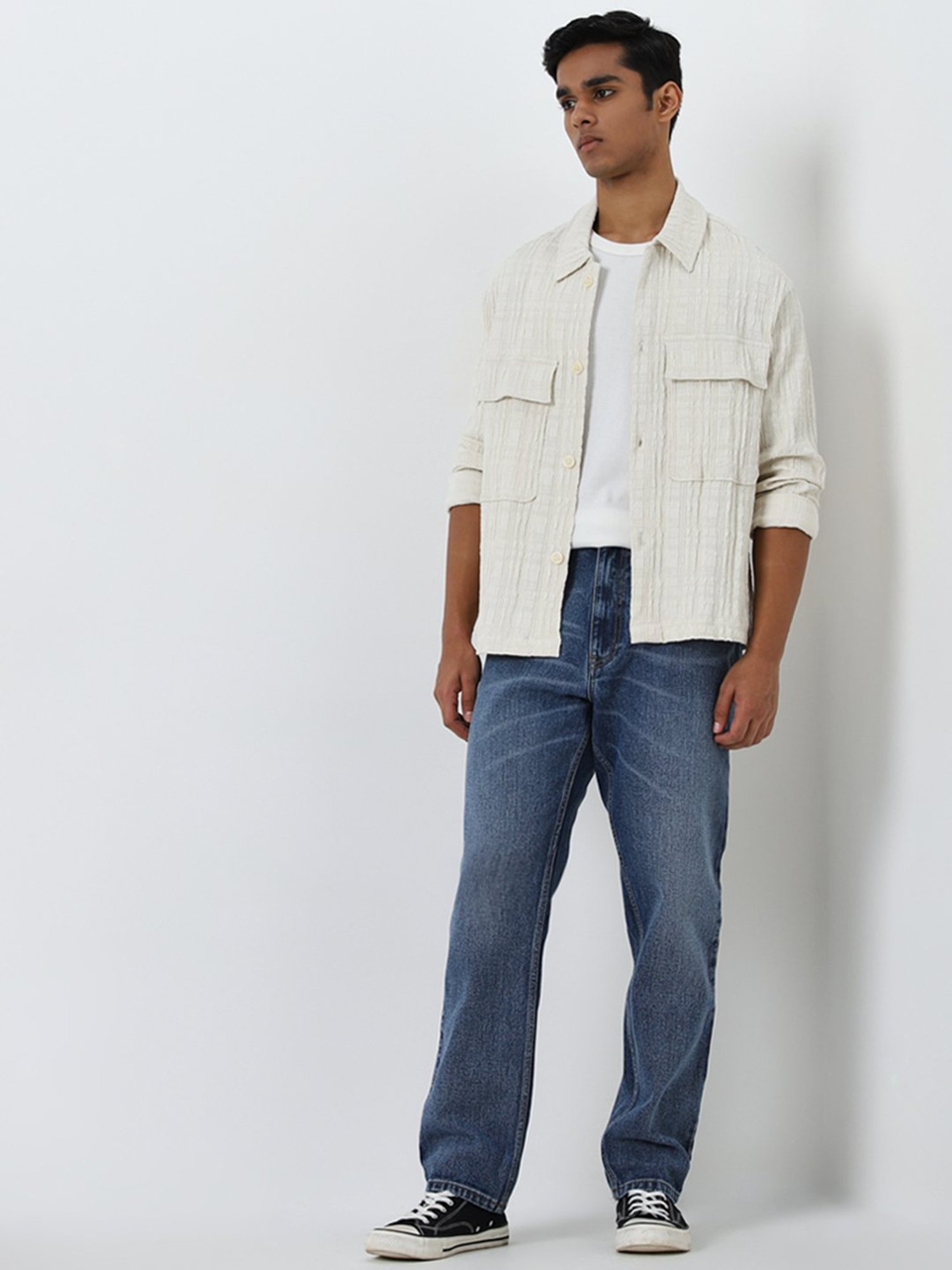 Nuon by Westside Off-White Textured Relaxed-Fit Jacket