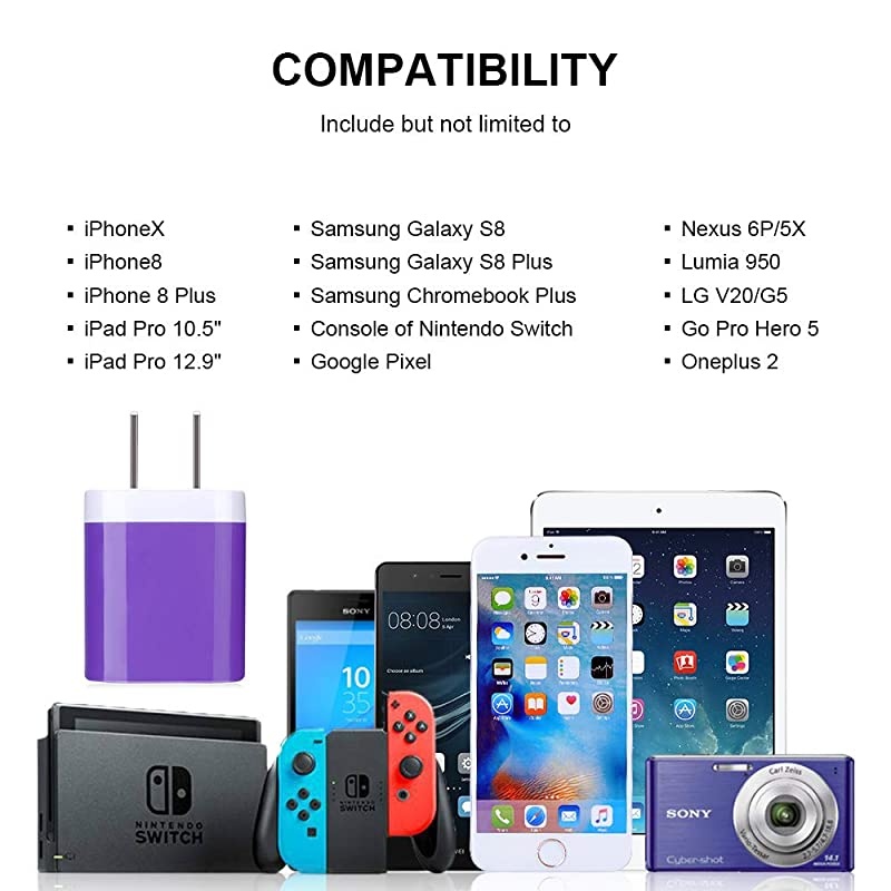 Single Port Charging Block  USB Adapter Cube 5 Pack Phone Charger Wall Plug USB Power Box Compatible iPhone Xs 8 7 6S Samsung S10e S9+ S8 S7 S6 Edge Note 8 LG G8 Thinq G7 G6 G5 V30 Moto G6