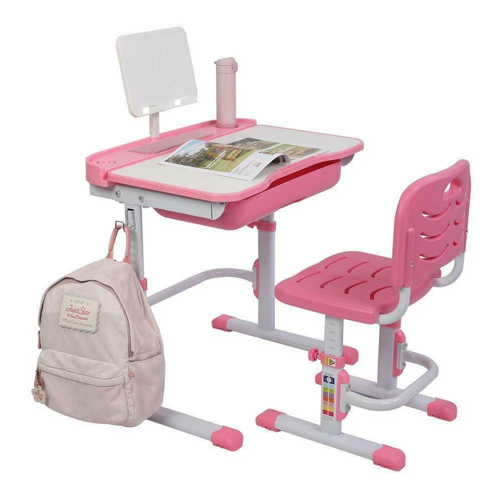 Children Desk and Chair Set Height Adjustable Kids Study Drawing Play Table Pink