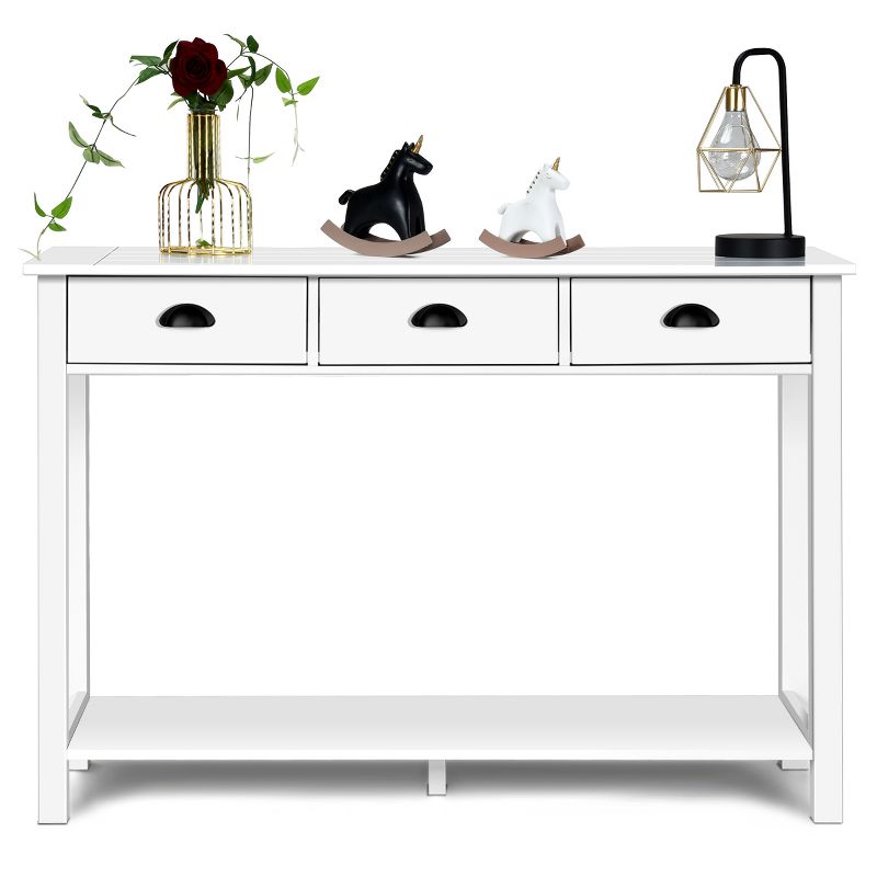 Costway 47'' Console Table Hall Table Side Desk Accent Table Drawers Shelf Entryway White