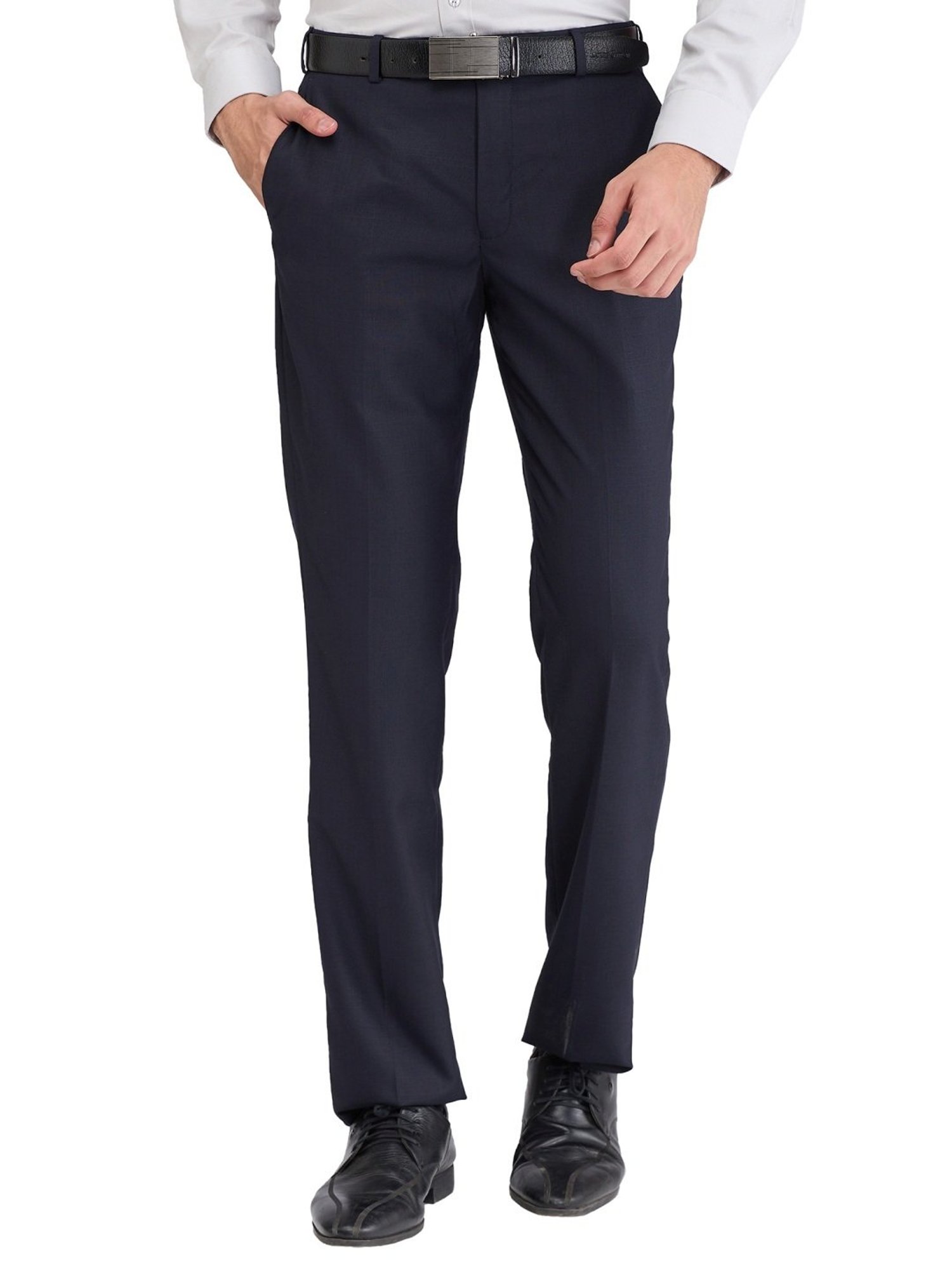 Park Avenue Blue Regular Fit Self Pattern Trousers
