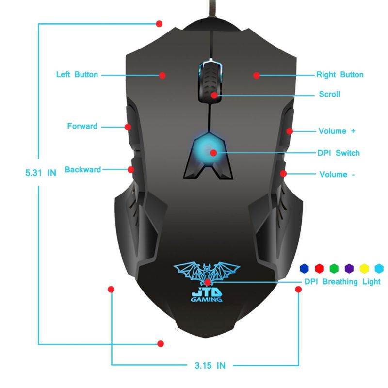 J-Tech Digital M999 Professional Gaming High Precision 200 to 8200 DPI Adjustable DPI LED Wired USB Laser Gaming Mouse for PC, 8 Programmable Buttons, 5 User Profiles, Omron Switches, Avago Sensor