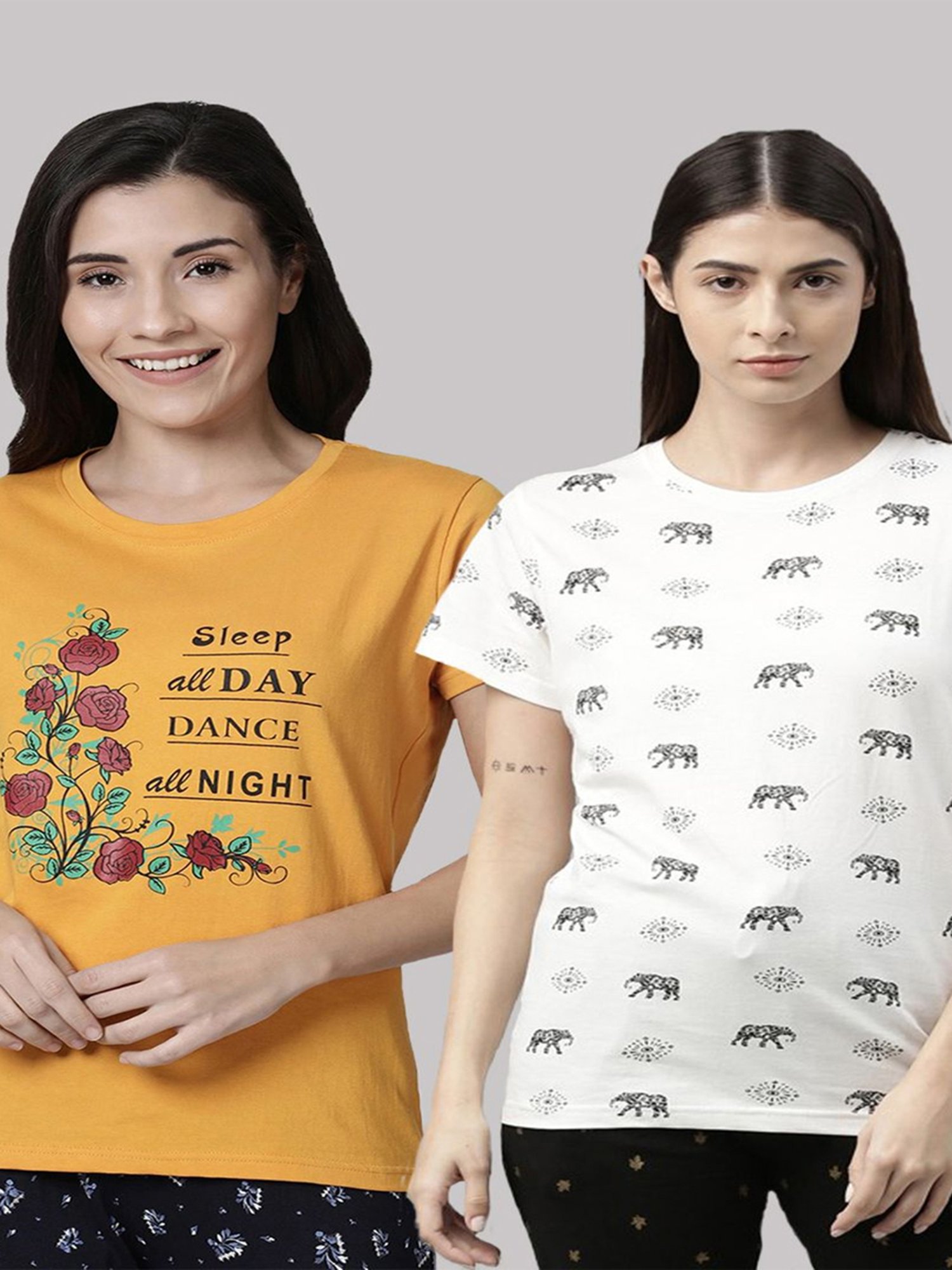 Kryptic Yellow & Beige Cotton Graphic Print T-Shirt (Pack Of 2)