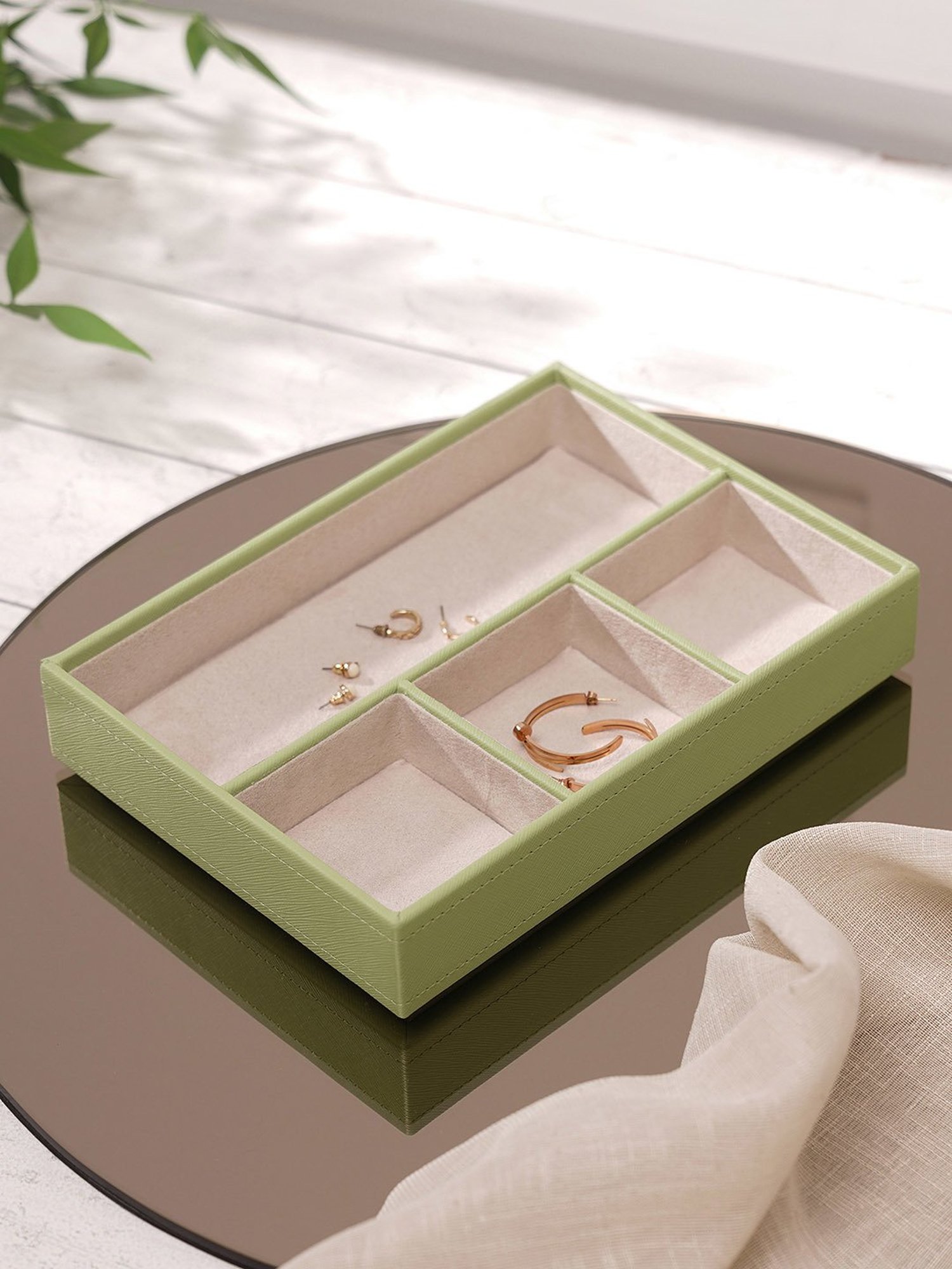 Pure Home and Living Green Leather Solid Organisers