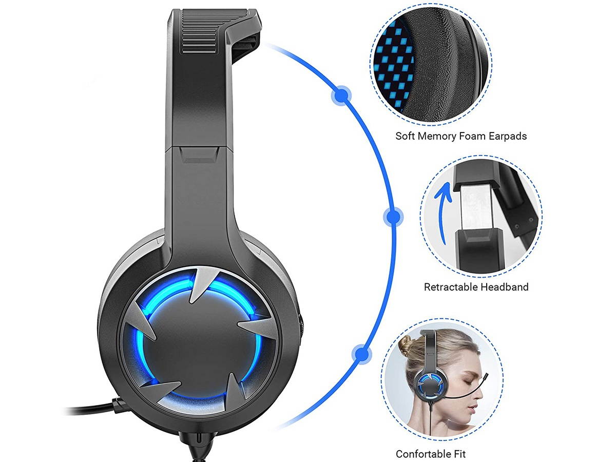 Gaming Headset for PS4, PSP, Xbox One, Gamer Headphones with Noise Canceling Microphone & LED Light, Surround Sound Headset Compatible with Laptop, PC, iOS, Android&hellip;
