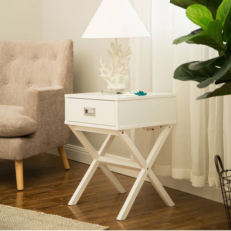 Wooden Xleg End Table with Drawer White - Glitzhome