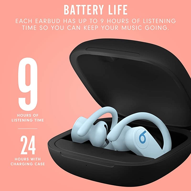 Power Pro Wireless Earbuds - Apple H1 Headphone Chip, Class 1 Bluetooth Headphones, 9 Hours of Listening Time, Sweat Resistant, Built-in Microphone - Glacier Blue