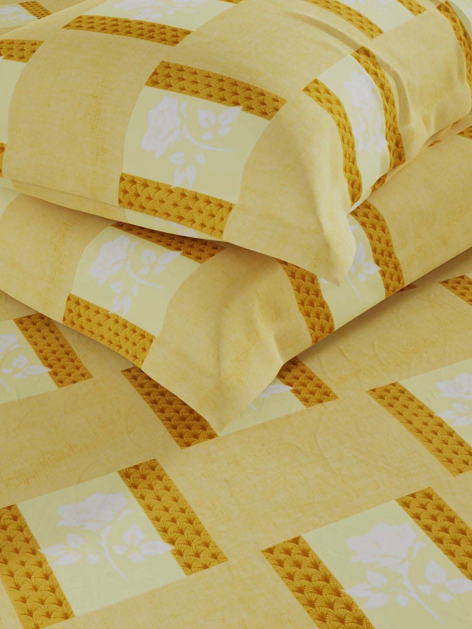 Bianca Amolina Mustard 135 TC Cotton Double Bedsheet with 2 Pillow Covers