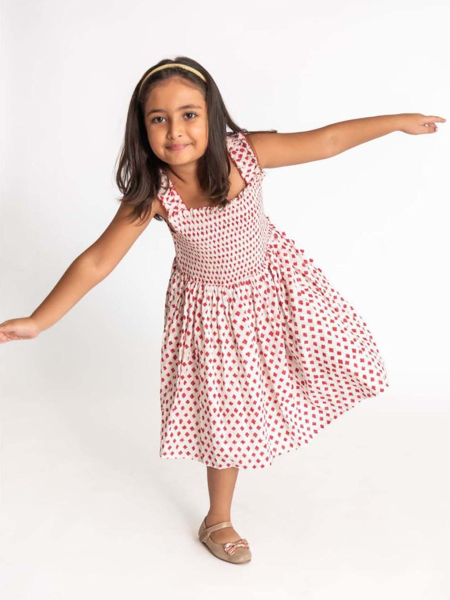 A Little Fable Kids Red & White Cotton Printed Dress