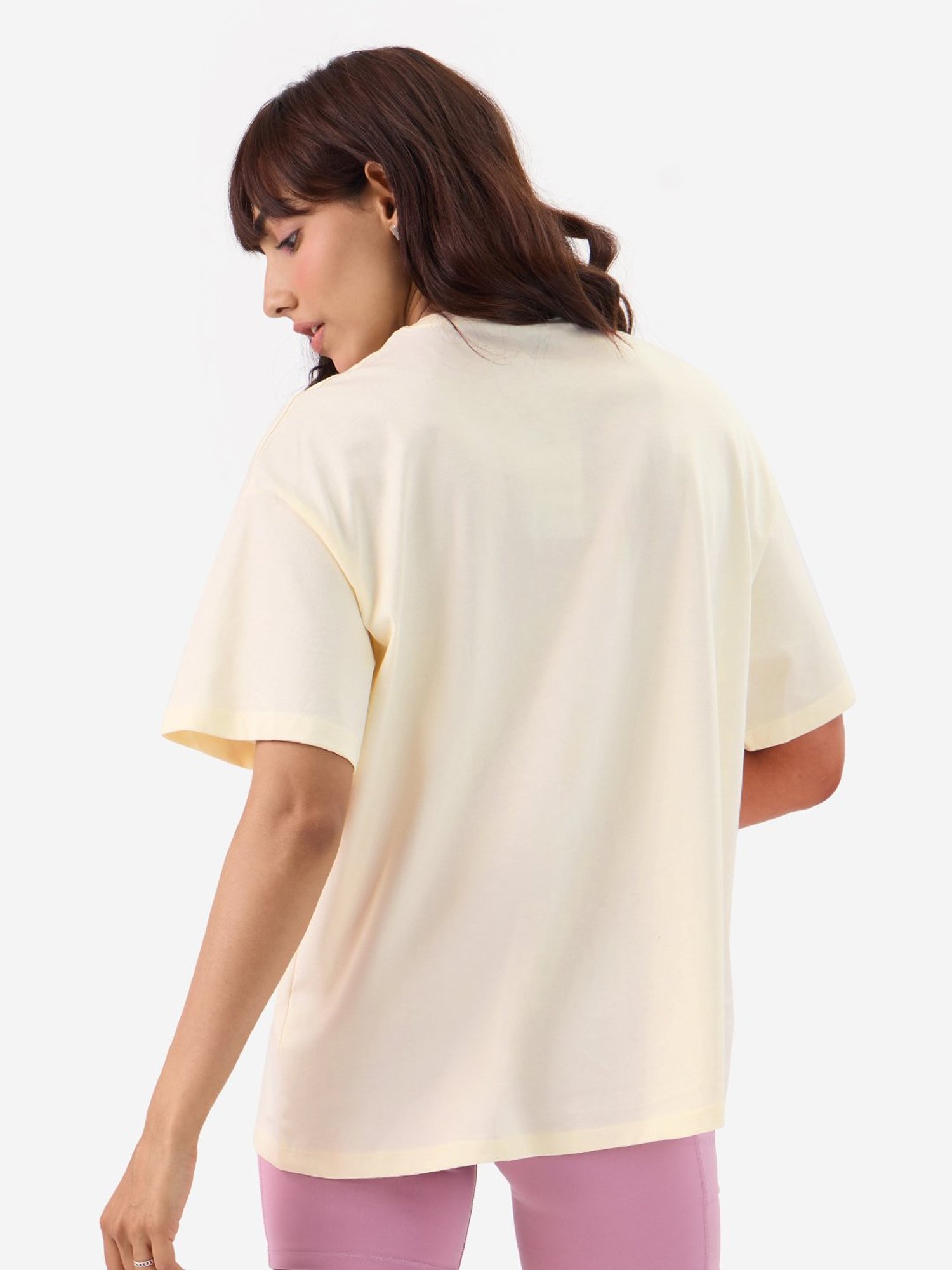 The Souled Store Off White Cotton Graphic Print Oversized T-Shirt