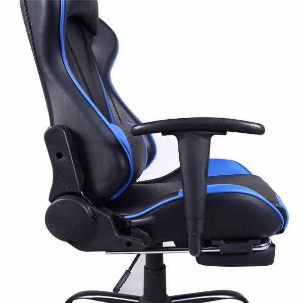 Gaming Chair with Footrest, Ergonomic Chair, High Back Office Swivel Chair, Adjustable PC Gamer Chair for Adults, Black & Blue