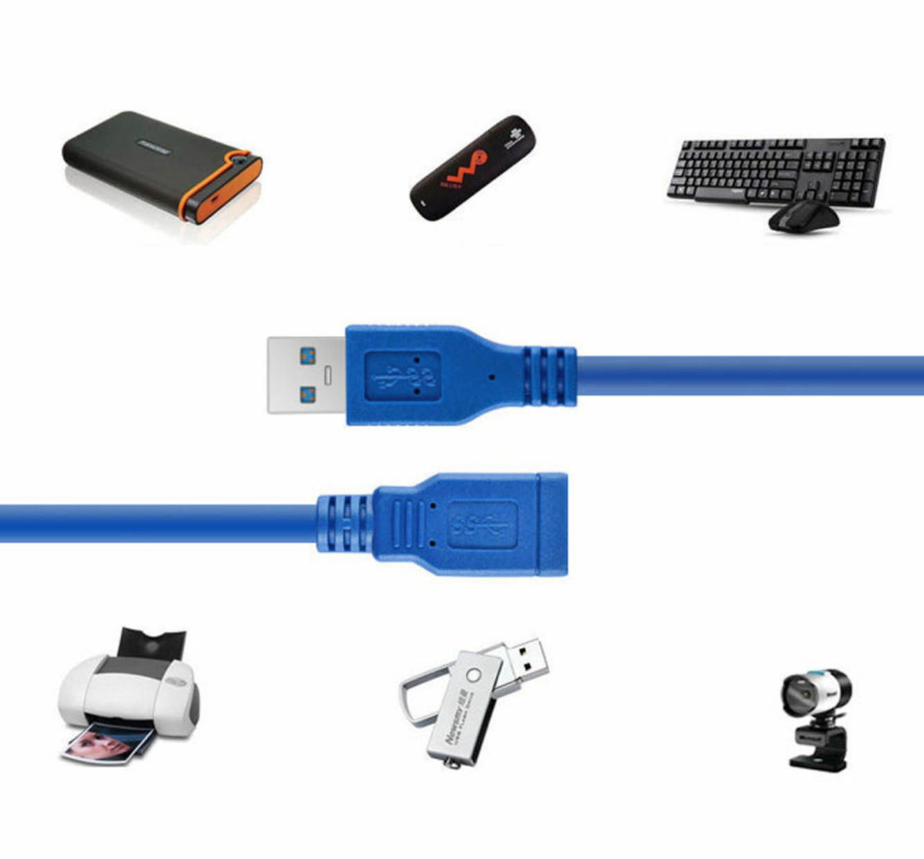 Premium 5FT 10FT 15FT USB 3.0 A Male to Female Extension Cable Cord Blue